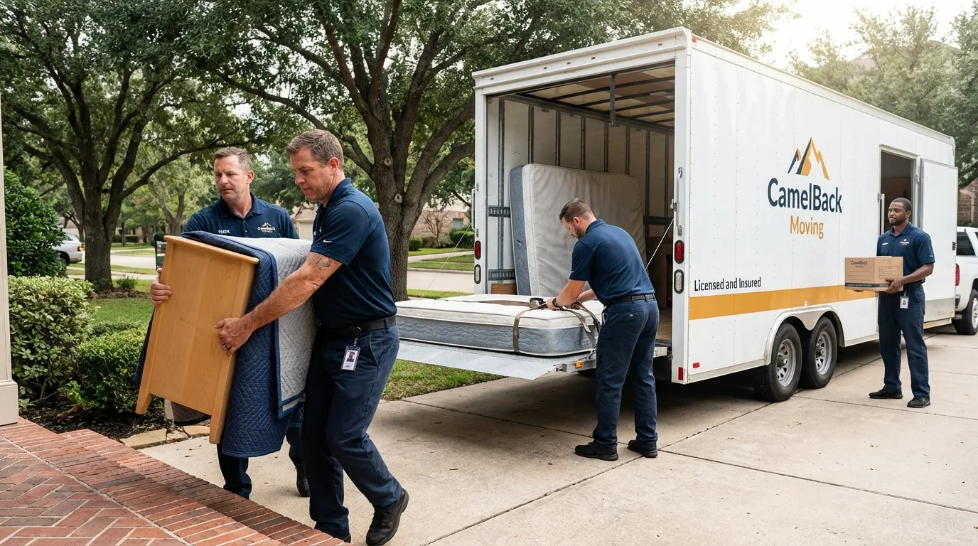 Crew loading residential truck for cross-state move from Arabi, LA