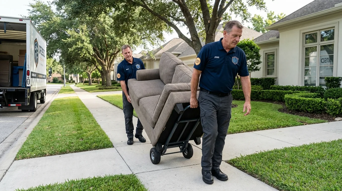 Local residential moving crew loading furniture in Arabi, LA
